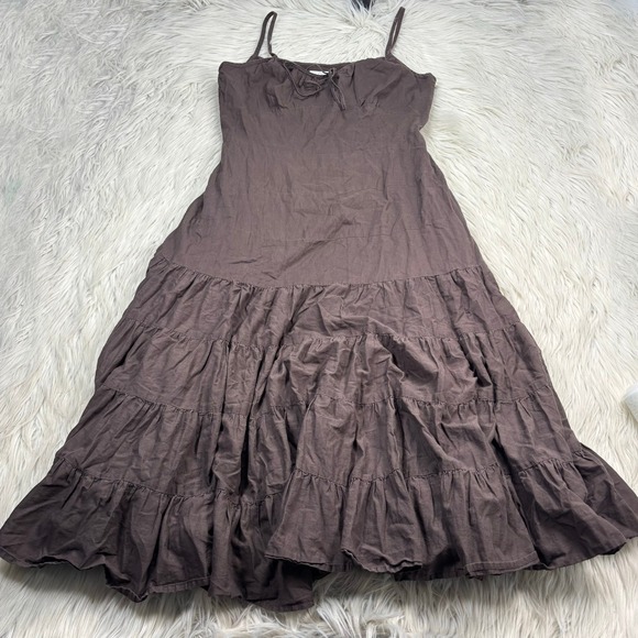 LOFT Dresses & Skirts - LOFT Women's 6 Brown Cotton Tiered Babydoll Midi Dress Y2K Fairy Grunge Western